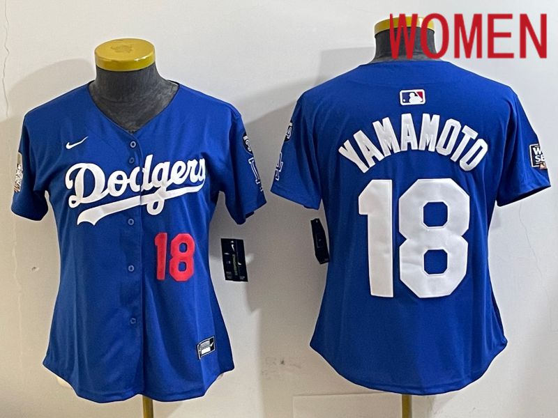 Women Los Angeles Dodgers #18 Yamamoto Blue Game 2024 Nike MLB Jersey style 11216->women mlb jersey->Women Jersey